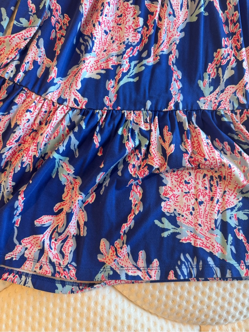 Navy Blue Dress with Pink Coral Print - Sleeveless Tiered Sundress - Picture 2 of 7